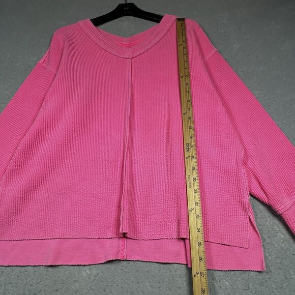 AERIE Sweater S Hot Pink Textured V-neck Oversized Ribbed Sweater Athlesiure - Picture 6 of 13